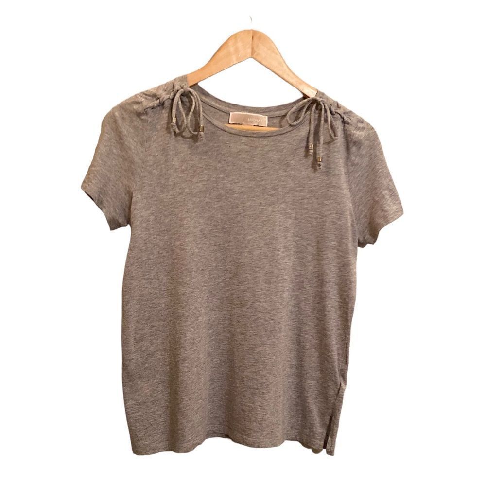 Michael Kors Solid Lace Up Short Sleeve Gray Shirt Size Small